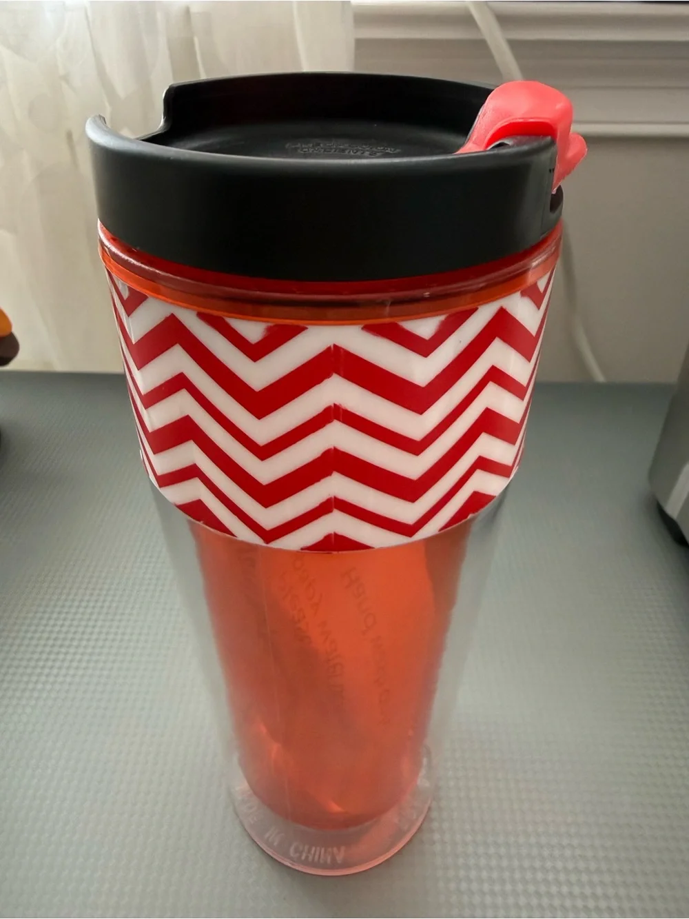 Red Chevron Travel Tumbler with Black Lid